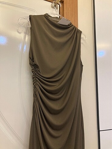m Beden kahverengi Renk DRAPE DETAYLI MİDİ ELBİSE