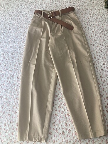 xs Beden camel Renk ZARA KEMERLİ CHINO PANTOLON