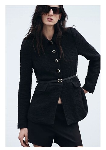 Zara ZARA DOKULU KEMERLİ CEKET