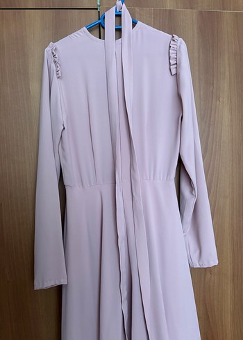 Abiye Pembe Volanlı Uzun Kadın Elbise