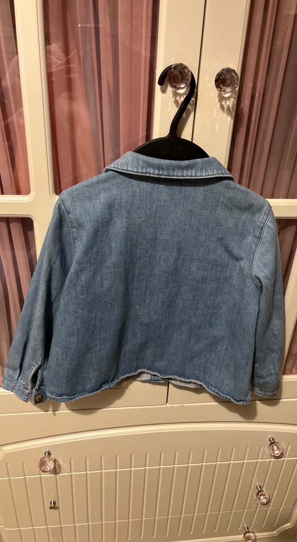 Kız Çocuk Gri Düğmeli Denim gömlek - Görsel 3