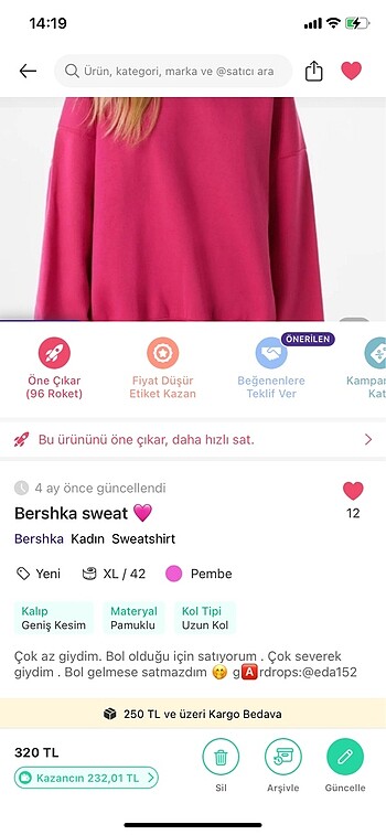 xl Beden pembe Renk Bershka sweatshirt ????