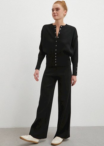 Düğmeli Siyah Kadın Triko Eşofman Takımı - Görsel 3