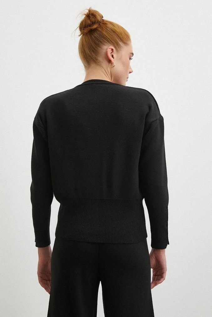 Düğmeli Siyah Kadın Triko Eşofman Takımı - Görsel 4