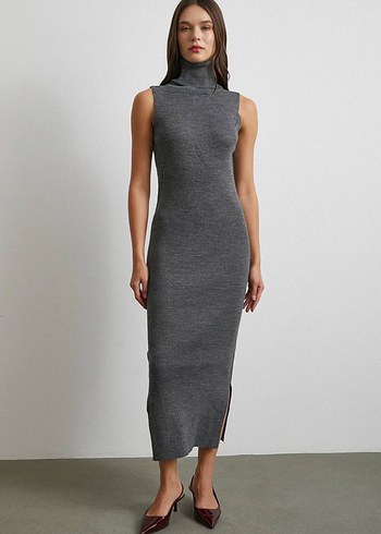 Boğazlı Üst Sıfır Kol Kadın Triko Uzun Takım - Görsel 3