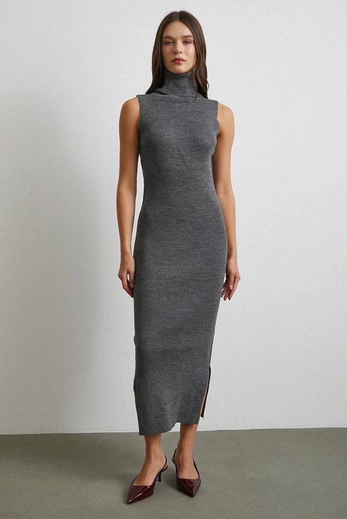 Boğazlı Üst Sıfır Kol Kadın Triko Uzun Takım - Görsel 3