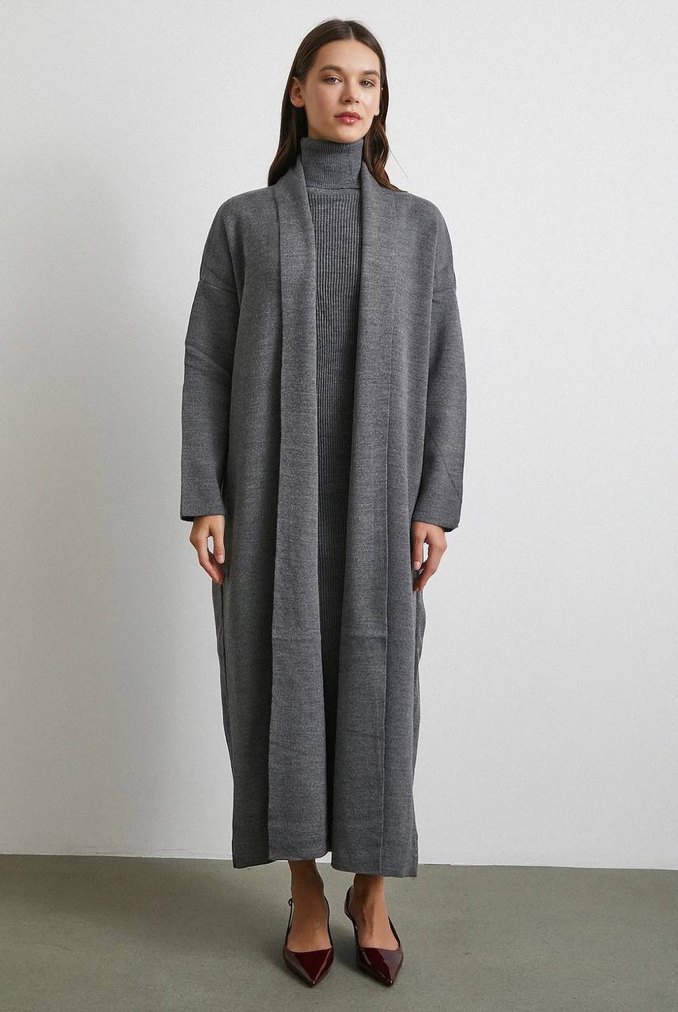 Boğazlı Üst Sıfır Kol Kadın Triko Uzun Takım - Görsel 2