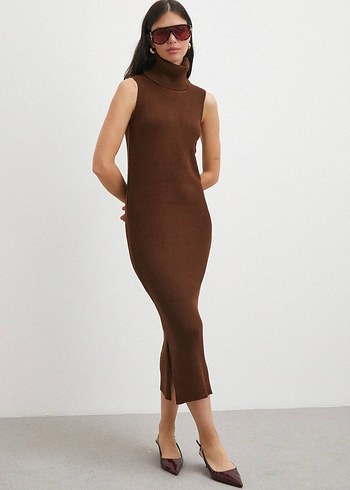 Boğazlı Üst Sıfır Kol Kadın Triko Uzun Takım - Görsel 3