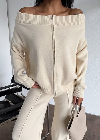 Beyaz Kadın Sweatshirt ve Pantolon Takımı - Görsel 3