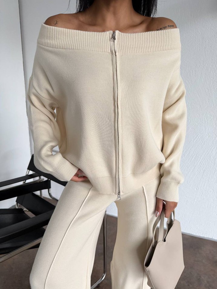 Beyaz Kadın Sweatshirt ve Pantolon Takımı - Görsel 3