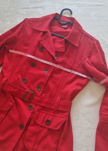 Kırmızı Kadın Trençkot Ceket - Görsel 4