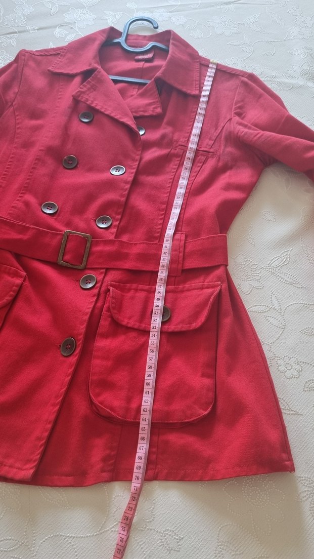 Kırmızı Kadın Trençkot Ceket - Görsel 5