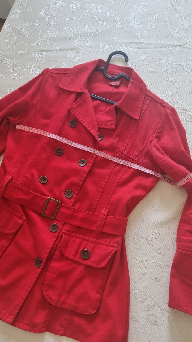 Kırmızı Kadın Trençkot Ceket - Görsel 4