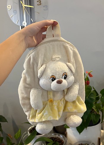 Beyaz Peluş Ayıcık Desenli Çocuk Okul Çantası