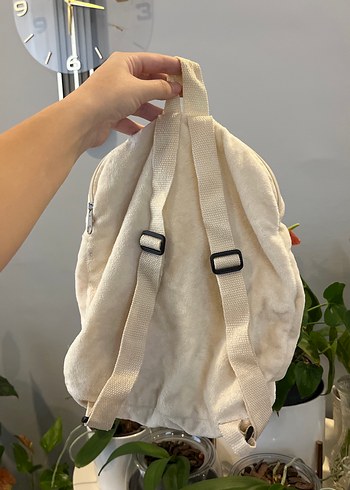 Beyaz Peluş Ayıcık Desenli Çocuk Okul Çantası