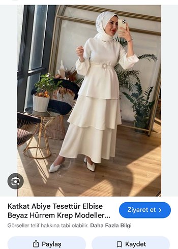 Beyaz Katkat Uzun Tesettür Elbise