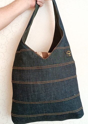 Beden Lacivert Denim Gerçek Kot Kadın Omuz Çantası