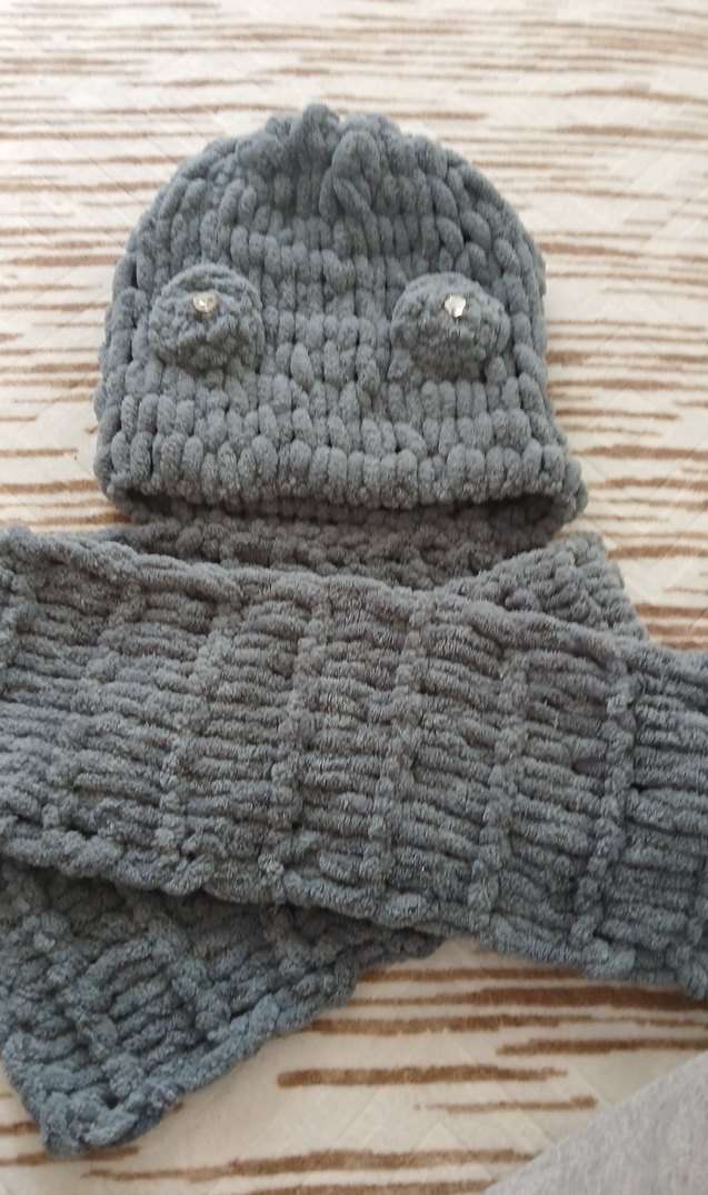 Gri Örgü Bere ve Atkı Seti - Görsel 2