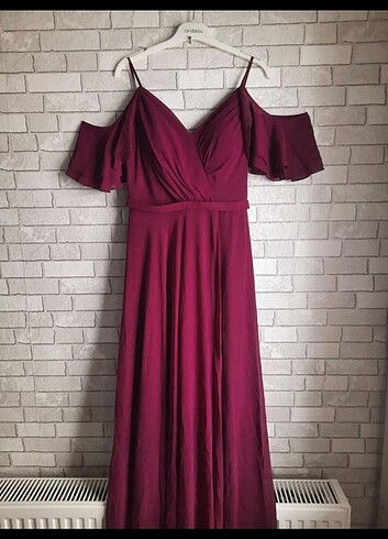 Bordo Kol Detaylı Abiye 