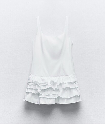 xs Beden beyaz Renk Zara fırfırlı kısa tulum elbise