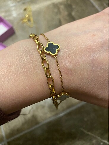 Beden altın Renk Van cleef çelik kolye ve bileklik
