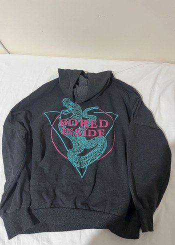 Fermuarlı Kapüşonlu Kadın Gri Sweatshirt - Görsel 2