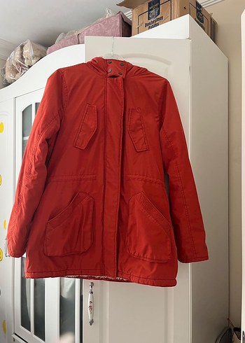 Kürklü Kırmızı Midi Kadın Ceket - Görsel 2