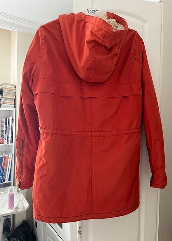 Kürklü Kırmızı Midi Kadın Ceket - Görsel 3