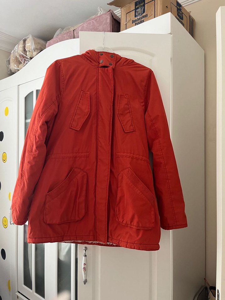 Kürklü Kırmızı Midi Kadın Ceket - Görsel 2