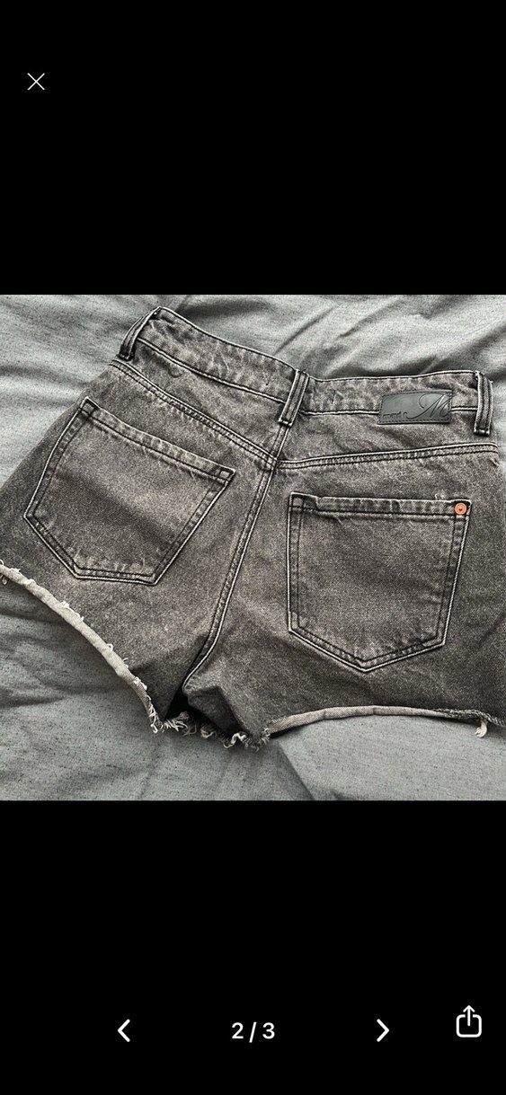 Gri Mini Kot Şort, Düğmeli, Bol Kesim - Görsel 2