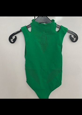 Koyu Yeşil Boğazlı Kolsuz Mini Bodysuit - Görsel 2
