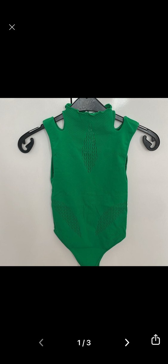 Koyu Yeşil Boğazlı Kolsuz Mini Bodysuit - Görsel 2