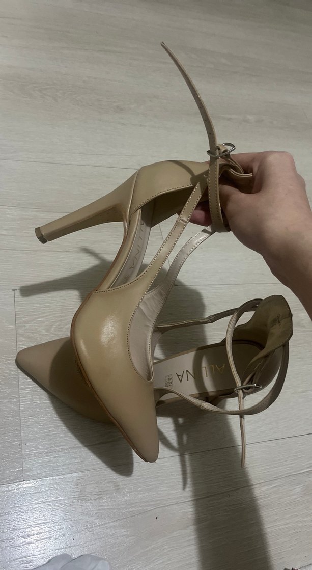 Bej Topuklu Bağcıklı Kadın Abiye Ayakkabı - Görsel 3