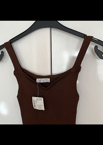 Kahverengi V Yaka Kadın Triko Uzun Elbise - Görsel 2