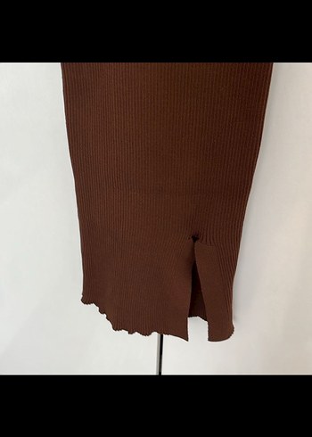 Kahverengi V Yaka Kadın Triko Uzun Elbise - Görsel 3