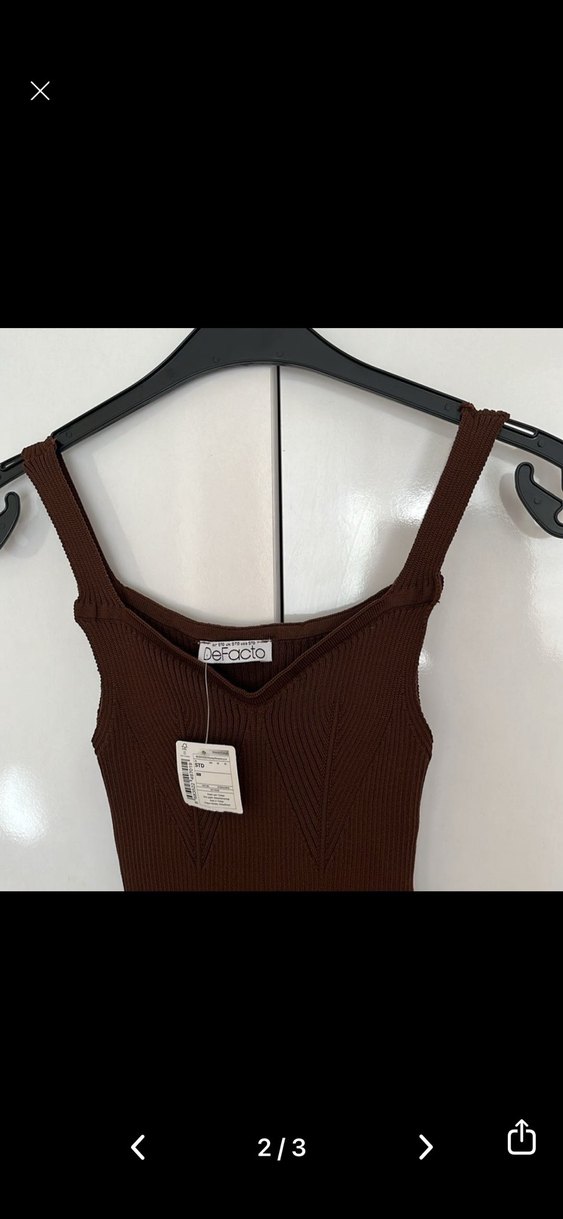 Kahverengi V Yaka Kadın Triko Uzun Elbise - Görsel 2