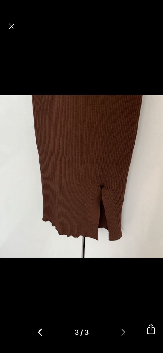 Kahverengi V Yaka Kadın Triko Uzun Elbise - Görsel 3