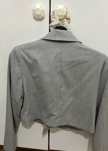 Gri Kısa Kesim Kadın Blazer Ceket - Görsel 3