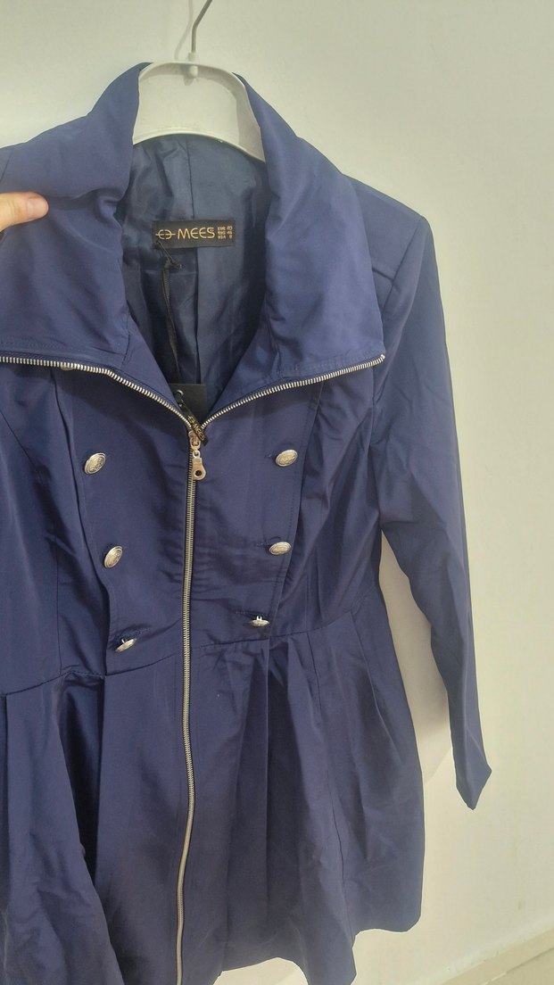 Düğmeli Mavi Kadın Trençkot ürün sıfır - Görsel 2