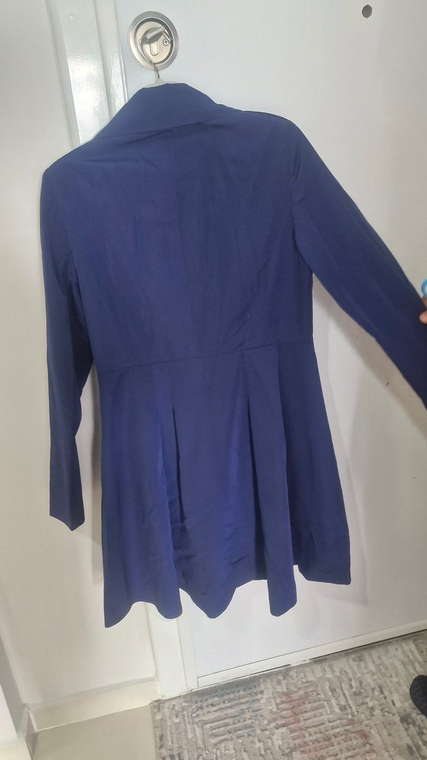 Düğmeli Mavi Kadın Trençkot ürün sıfır - Görsel 3