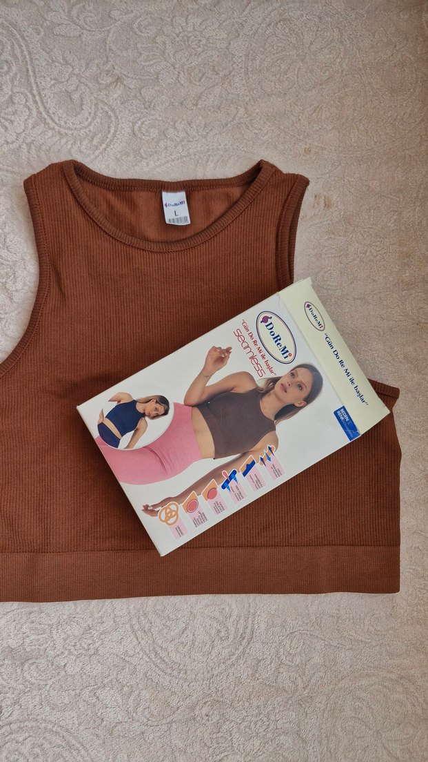 L Kahve renkli paketli çizgili lazer kesim  sporcu crop büstiyer - Görsel 3