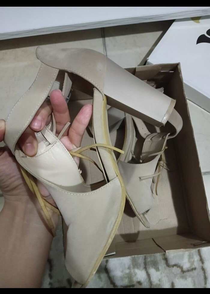 Çok az kullanılmış  vizyon renginde yazlık topuklu  ayakkabı  - Görsel 3