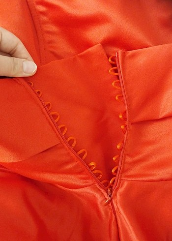 Kırmızı Drapeli Straplez Uzun Abiye Elbise Midi - Görsel 5