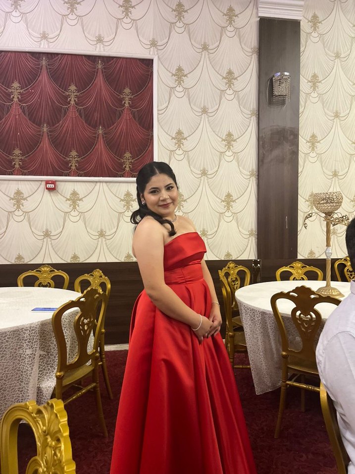 Kırmızı Drapeli Straplez Uzun Abiye Elbise Midi - Görsel 3