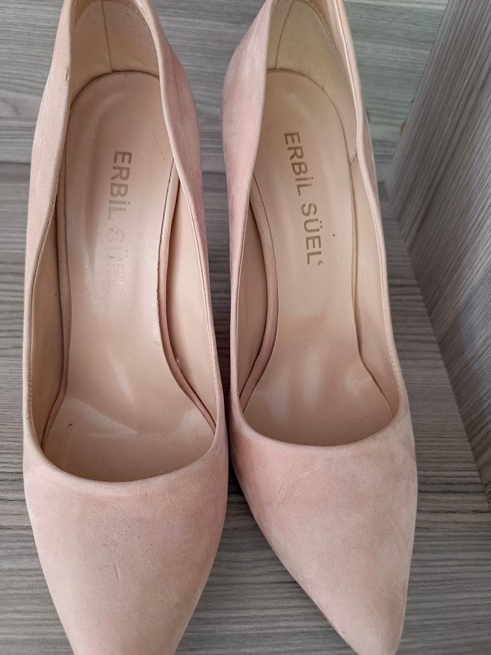 Bej Süet Stiletto Kadın Ayakkabı - Görsel 2