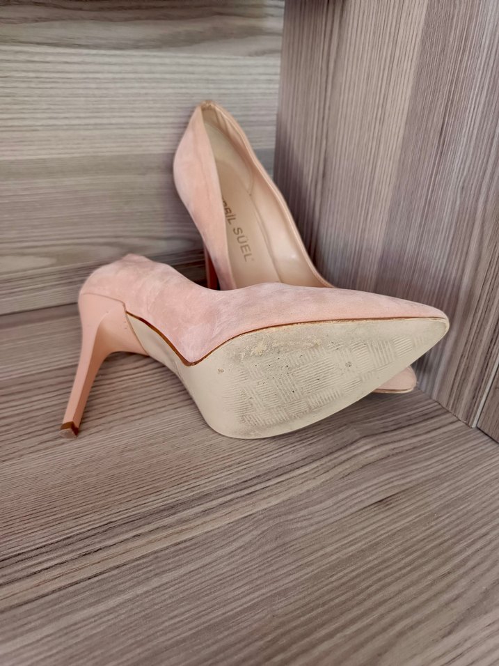 Bej Süet Stiletto Kadın Ayakkabı - Görsel 3