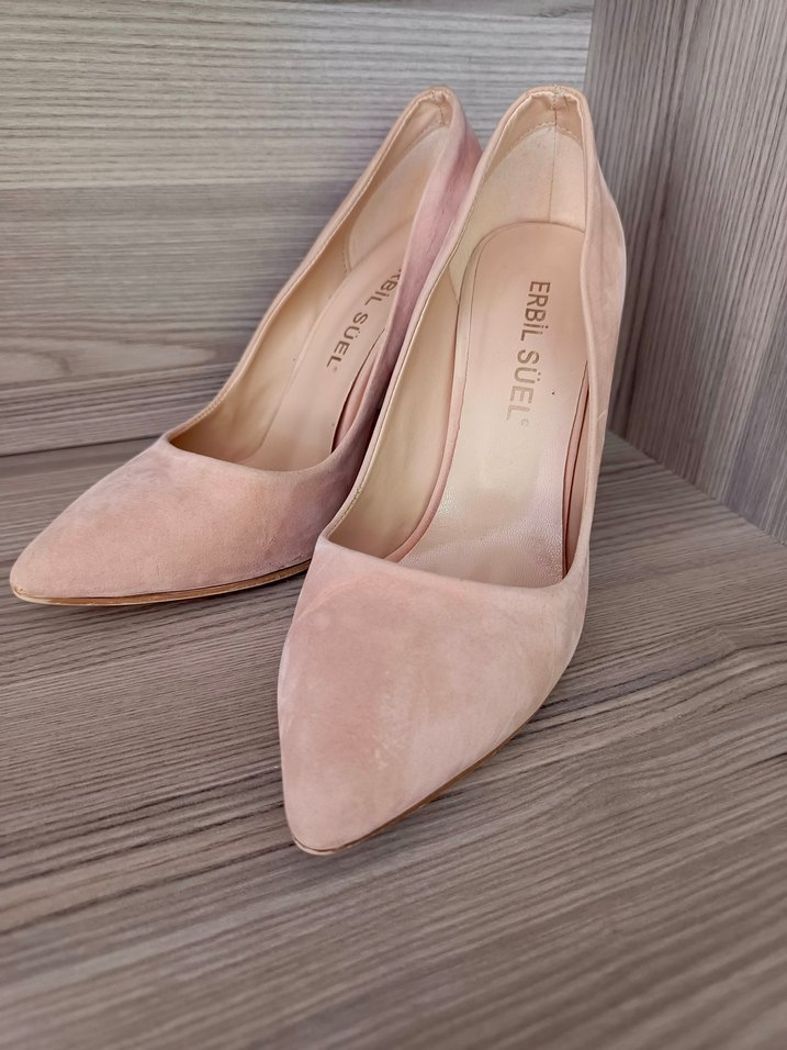 Bej Süet Stiletto Kadın Ayakkabı - Görsel 4