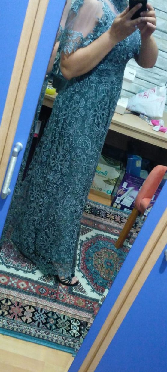 Özel dikim Gri Nakışlı Dantel Bohem Kadın elbise - Görsel 3