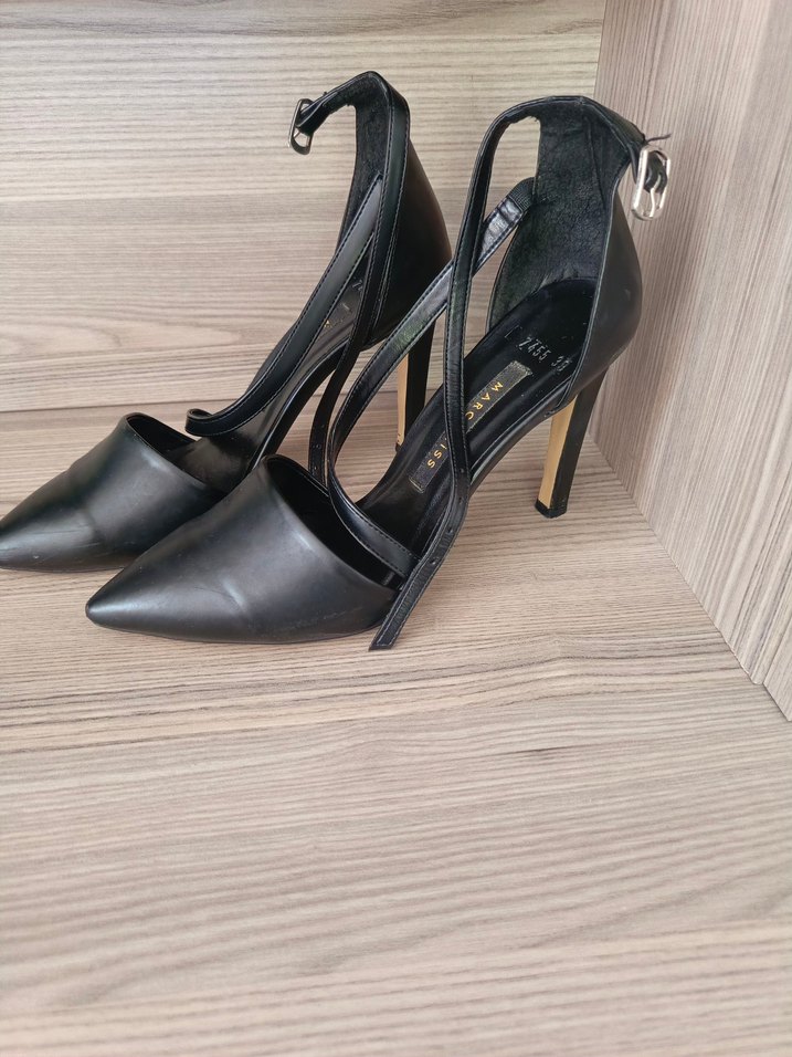 Siyah Deri Stiletto Topuklu Kadın Ayakkabı - Görsel 2