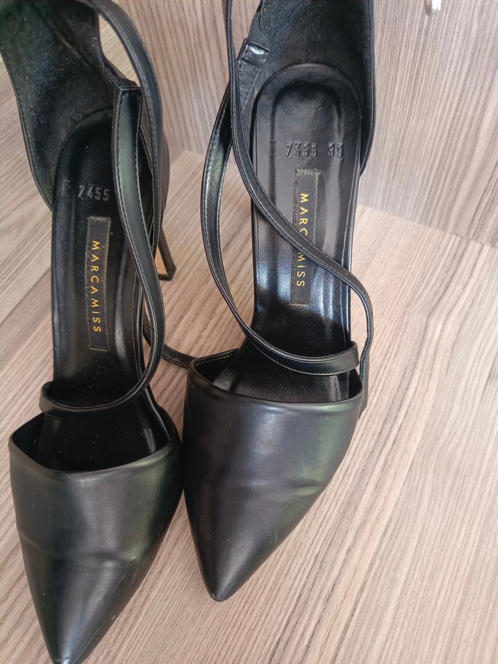 Siyah Deri Stiletto Topuklu Kadın Ayakkabı - Görsel 3